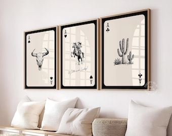 Western Wall Art Set | Cowboy, Cactus, Bull Skull (Digital Download)