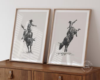 Western Cowboy Wall Art Set | Rodeo Rider Prints, Rustic Country Decor