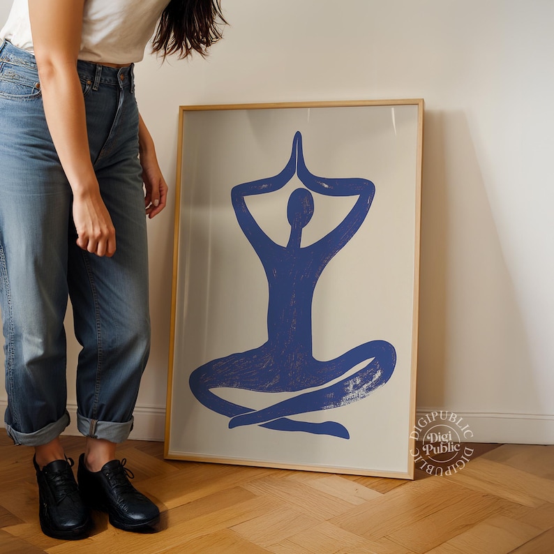 Yoga Wall Art | Abstract Blue Meditation Print, Minimal Zen Poster, Spiritual Calm Home Decor image 6