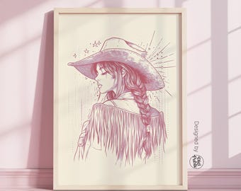 Retro Cowgirl Art Print: Minimalist Western Decor (Digital Download)