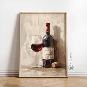 Wine Bottle & Glass Print: Rustic Kitchen Art (Digital Download)