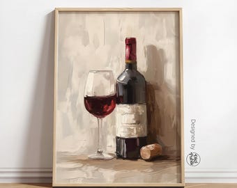 ワインボトルの絵画。新築祝いの贈り物やキッチンやリビングルームの