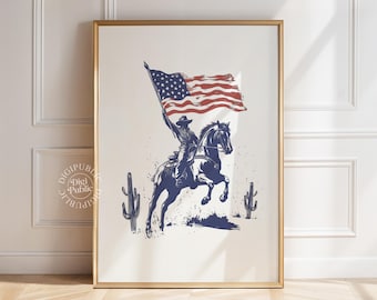Vintage Cowboy Horseback Print: Rustic Americana Western Wall Art (Digital Download)