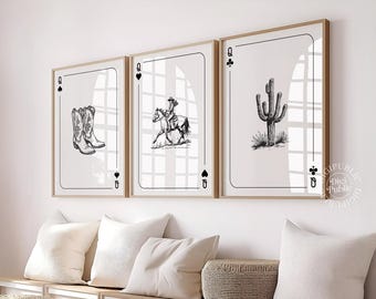 Láminas artísticas de naipes de vaquera vintage: Conjunto de decoración del oeste (descarga digital)