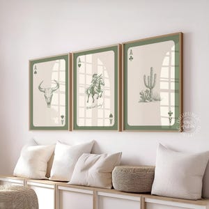 Western Playing Card Art Prints: Cowboy, Cactus, Bull Skull (Digital Download Set of 3 )
