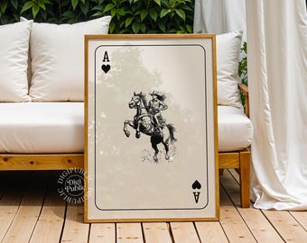 Láminas de arte mural de naipes Cowgirl Ace, póster vintage del Oeste en estilo monocromático