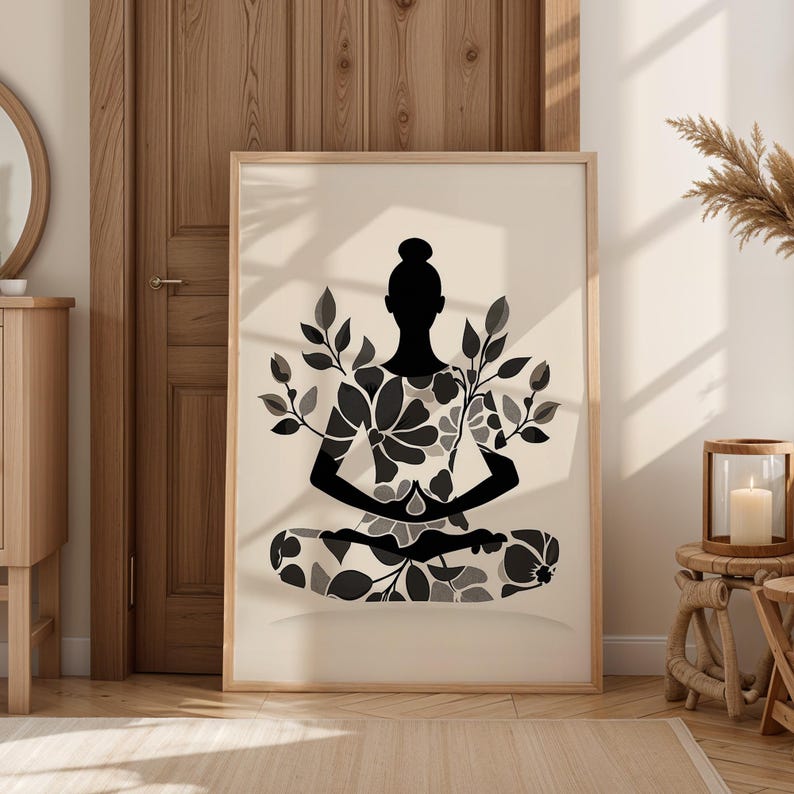 Minimalist Yoga Wall Art, Floral Meditation Print, Zen Digital Poster ...