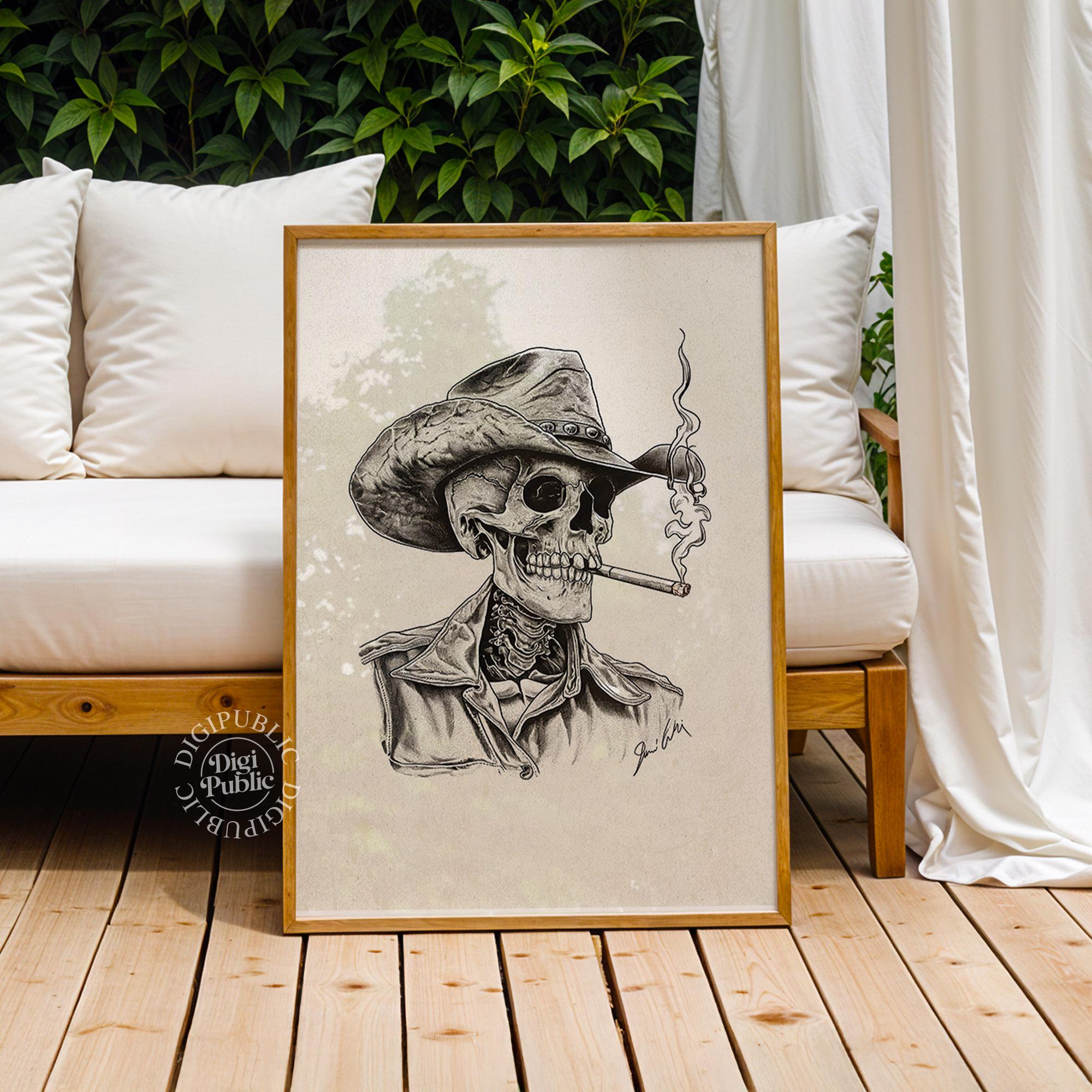 Skeleton Flo Smoking Cowboy Skeleton Print – Western Skull Art (digital Download) - Etsy