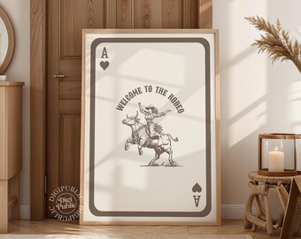 Rodeo Cowboy Playing Card Art Print: Bull Rider Wild West Decor (Digital Download)