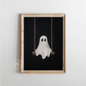 Ghost on Swing Print | Minimal Halloween Decor (Digital Download)
