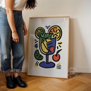フルーツカクテルウォールアート - ポップアートドリンクの印刷可能、カラフルなキッチンやバーの装飾、楽しい夏のパーティーポスター