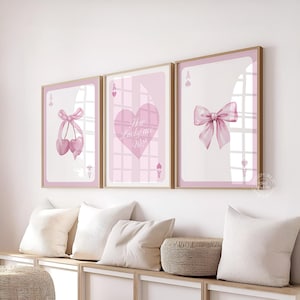 Pink Ace Card Prints Set: Coquette Bow Heart Wall Art (Digital Download)