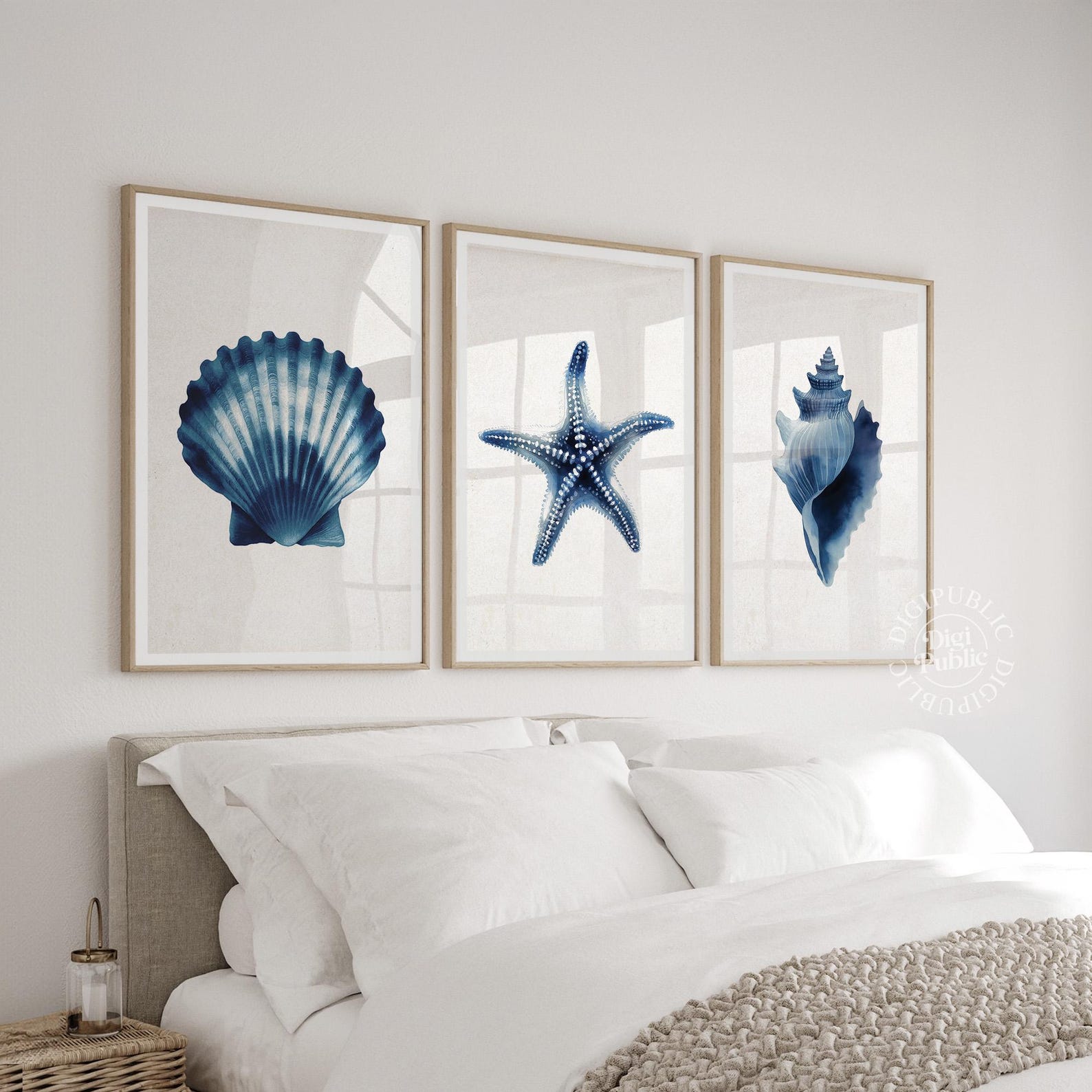 Coastal Seashell Print Set: Blue Ocean Theme Wall Art (digital Download ...