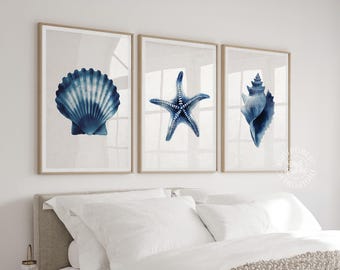 Coastal Seashell Print Set: Blue Ocean Theme Wall Art (Digital Download