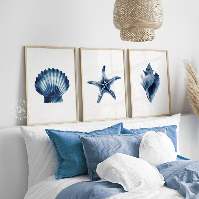 Coastal Seashell Print Set: Blue Ocean Theme Wall Art (digital Download ...