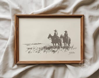 Cowboy Wall Art | Vintage Western Sketch, Rustic Wall Decor (Digital Download)