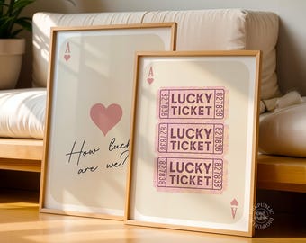 Conjunto de láminas decorativas Lucky Ticket, estampado romántico de corazón de casino (descarga instantánea)