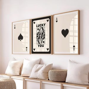 Ensemble d'art mural rétro tendance | Impressions esthétiques de cartes à jouer, affiche de la chance, décoration de carte Ace vintage