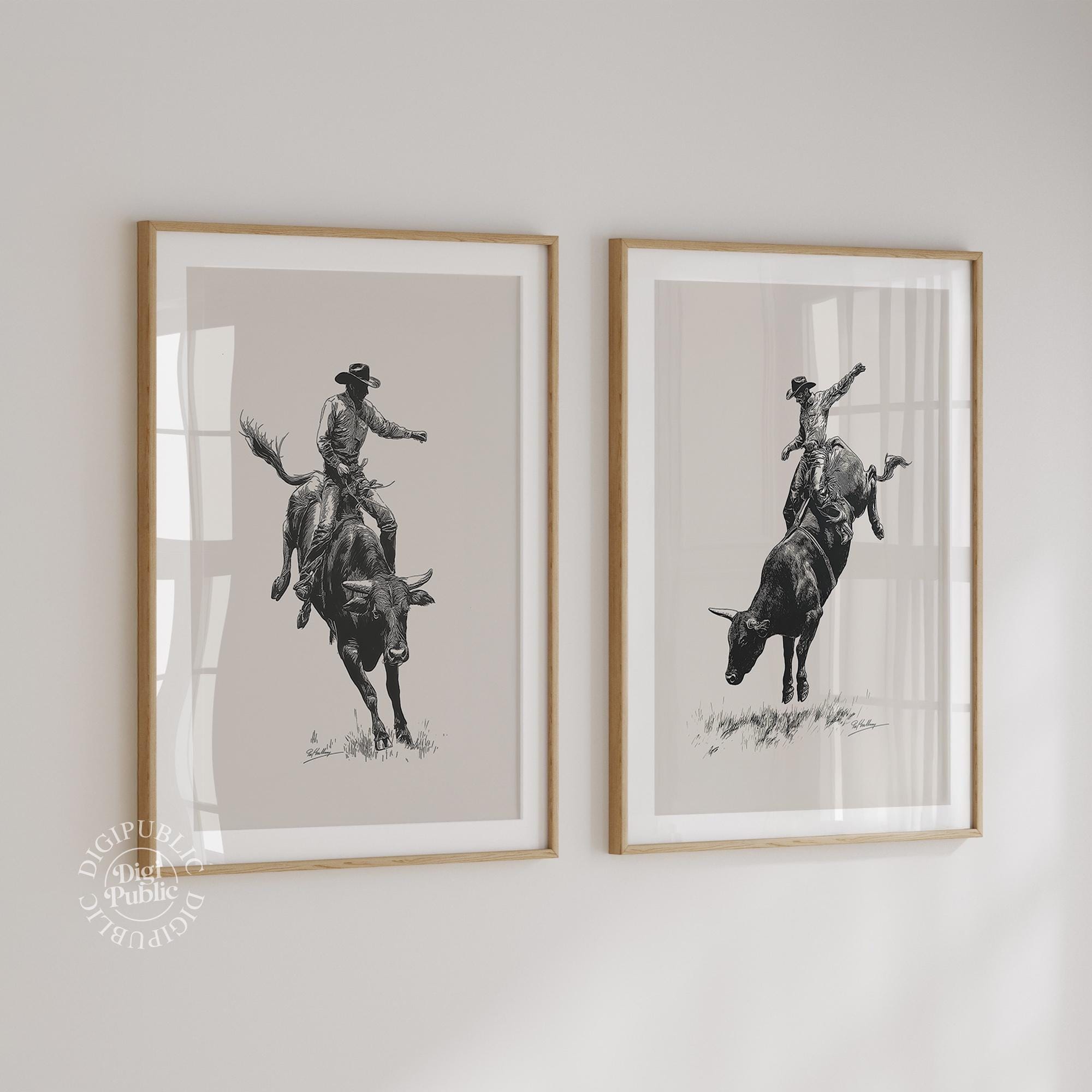 Western Cowboy Wall Art Set | Rodeo Rider Prints, Rustic Country Decor ...