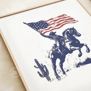 Vintage Cowboy Horseback Print: Rustic Americana Western Wall Art (Digital Download) image 2