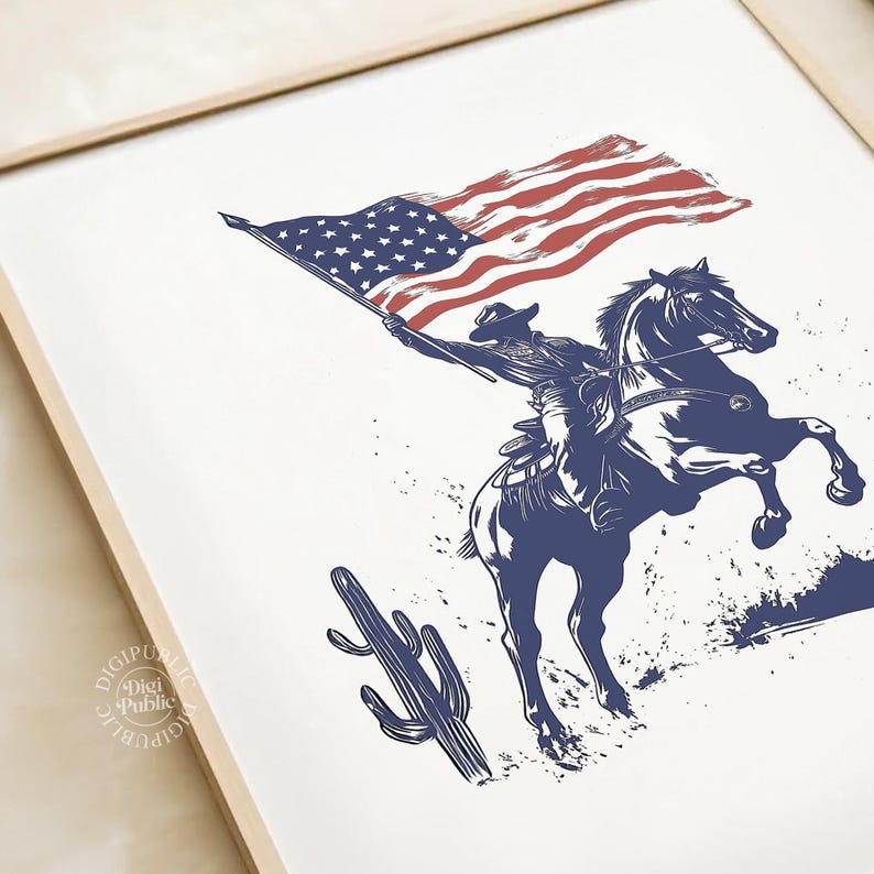 Vintage Cowboy Horseback Print: Rustic Americana Western Wall Art (Digital Download) image 2