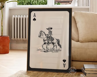 Lámina artística de Vaquero Esqueleto: Carta As Gótica del Oeste (Descarga digital)
