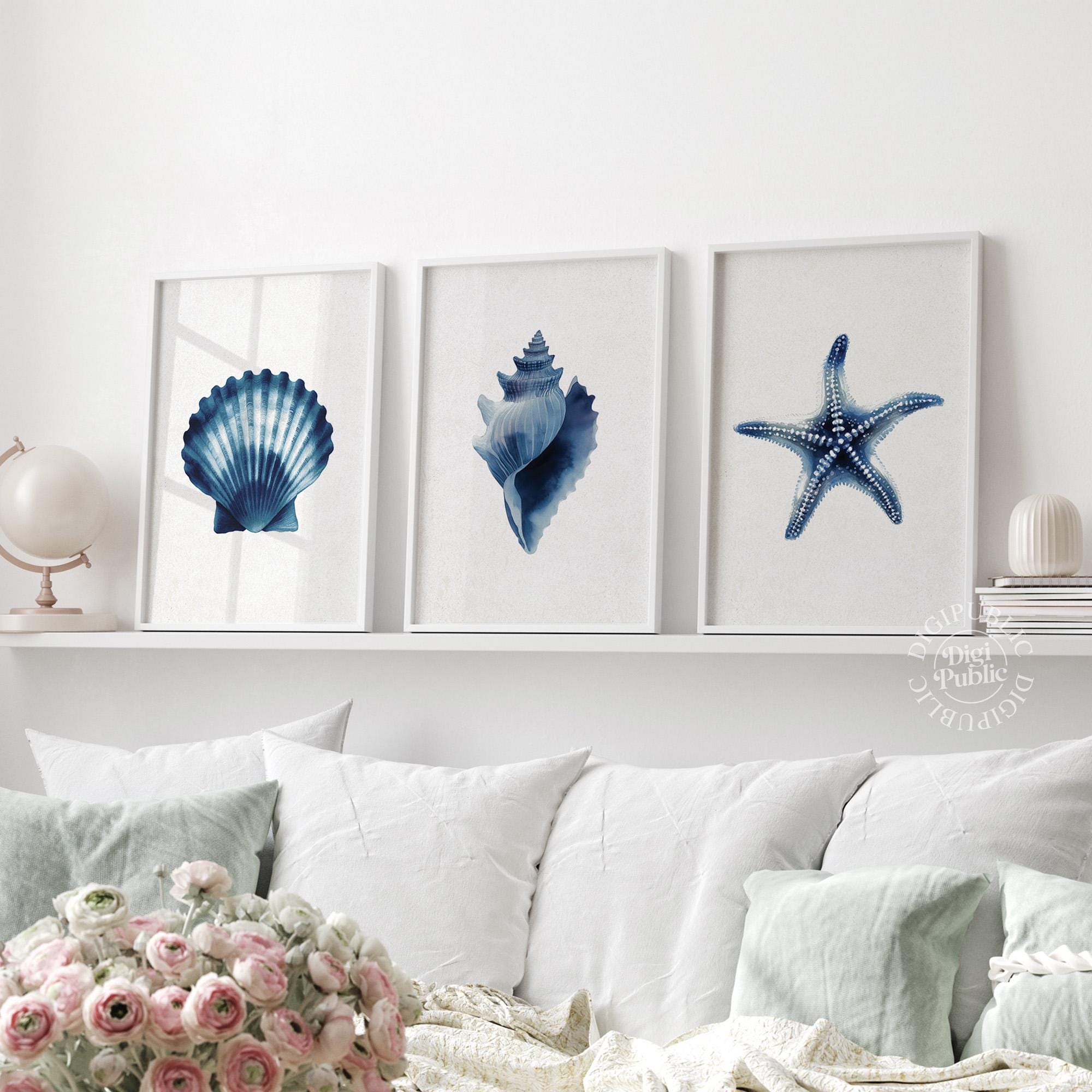 Coastal Seashell Print Set: Blue Ocean Theme Wall Art (digital Download ...
