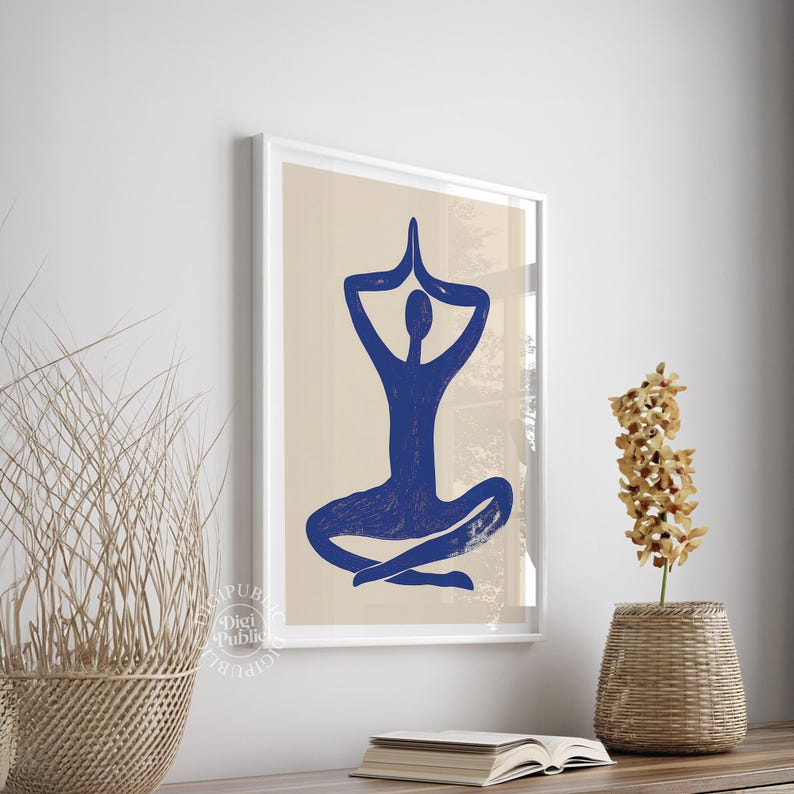 Yoga Wall Art | Abstract Blue Meditation Print, Minimal Zen Poster, Spiritual Calm Home Decor image 8