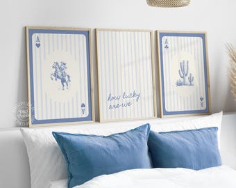 Láminas de arte azul del Oeste: Vaquera y cactus (descarga digital)