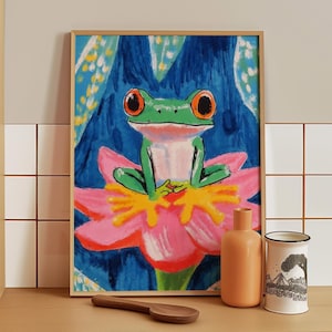 Whimsical Frog Art Print: Colorful Jungle Nursery Decor (Digital Download)