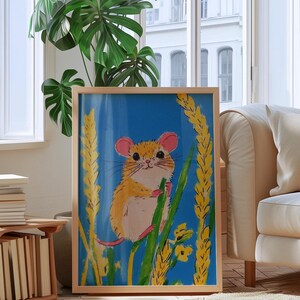 Mouse in Wheat Field Print: Playful Kids Room Decor (Digital Download)