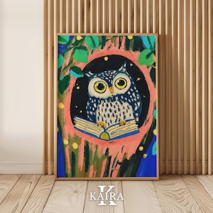 Weise Eule, die Lese-Kunst Druck: Skurrile Kinderzimmer Dekoration (Digitaler Download)