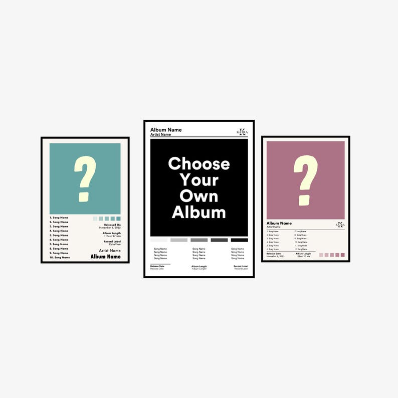 Set of 3 Custom Album Posters, Choose Your Music Art image 1