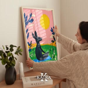 Yoga Hase Art Print, meditierender Hase Illustration, ruhiges Tier Poster, lustiger Hase Wandkunst für Kinderzimmer