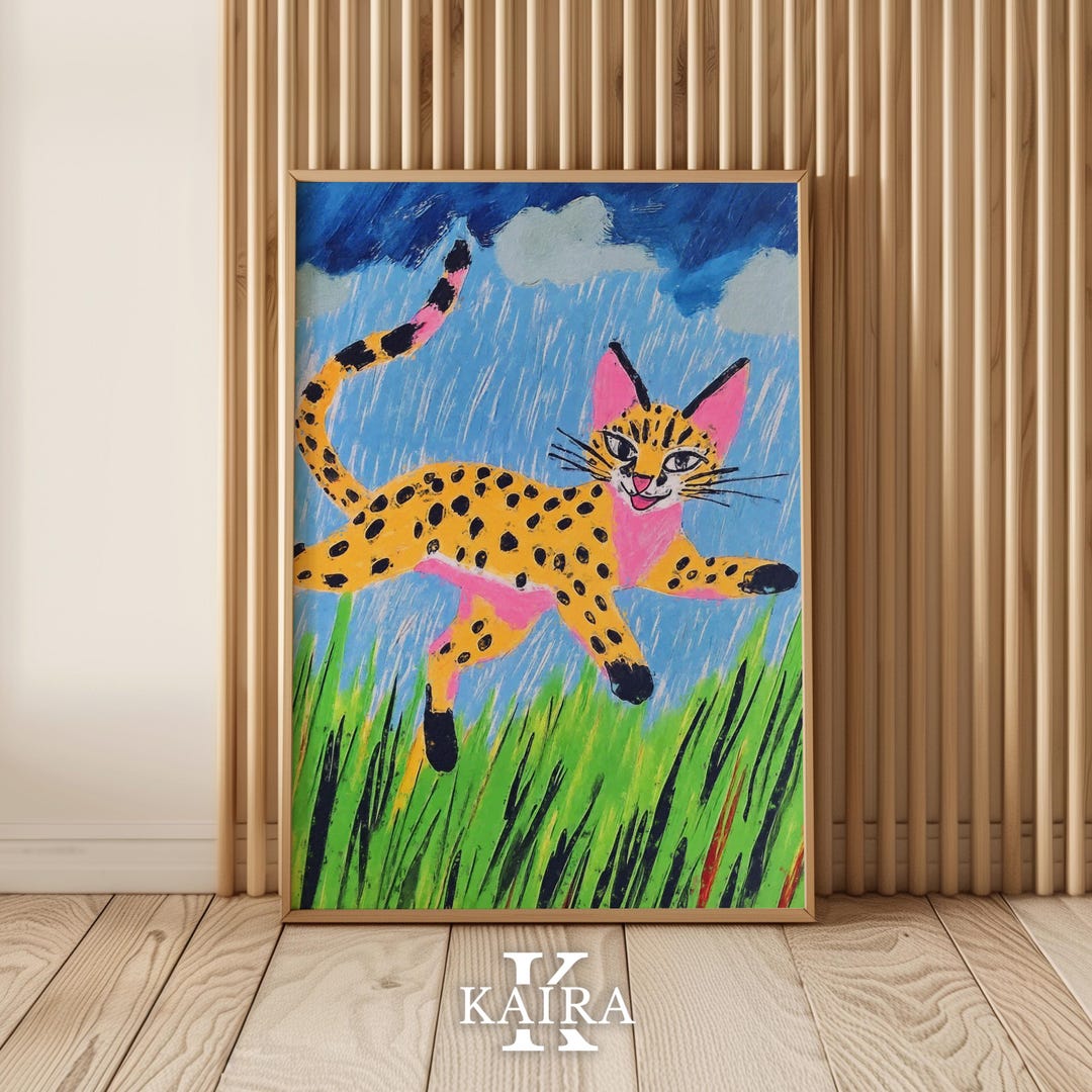 Playful Wild Cat Poster, Colorful Cheetah Art Print, Vibrant Jungle ...