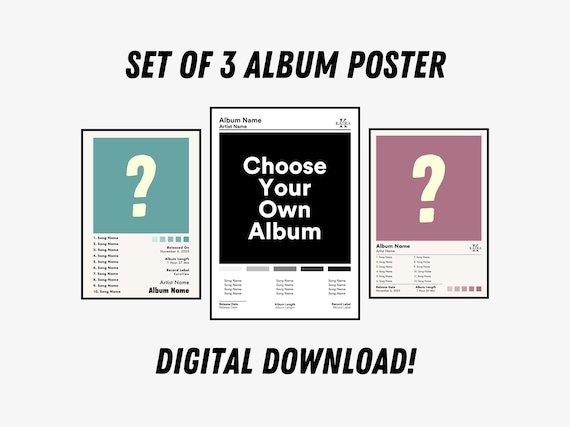 Set of 3 Custom Album Posters, Choose Your Own Music Poster Gift for Music Lover (Digital Download)