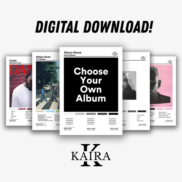 Choose Your Own Album Poster | Custom Album Poster White Digital Poster | Favorite Album Artist Cover | Singer and Artist Songs | Gift Idea