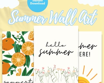 Summer Printable Wall Art Bundle, Gallery Set of 5 Art Printables, Nature Home Decor wall art, Summer is Here wall arts. Instant Download