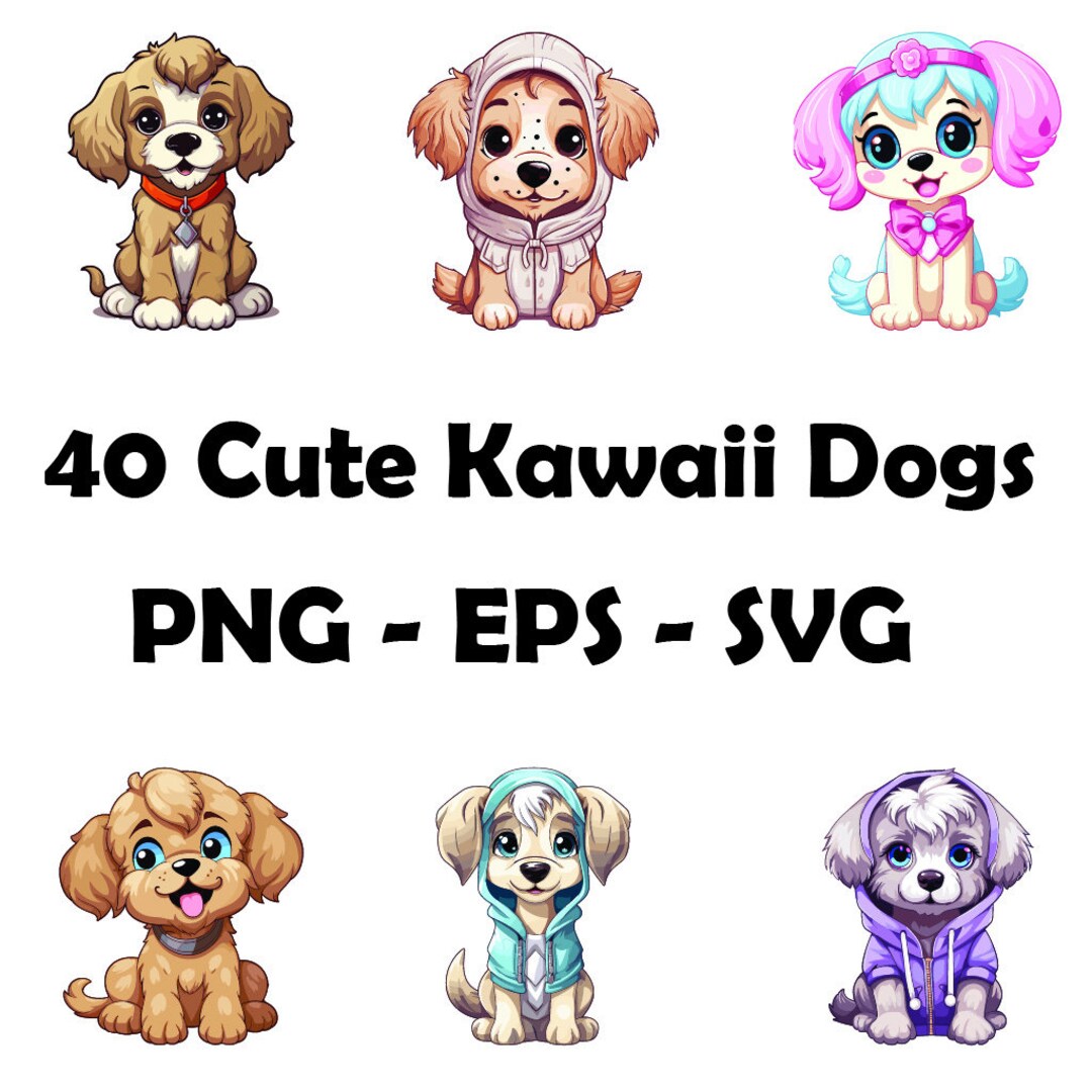 40 Cute Kawaii Dogs in PNG EPS and SVG Etsy