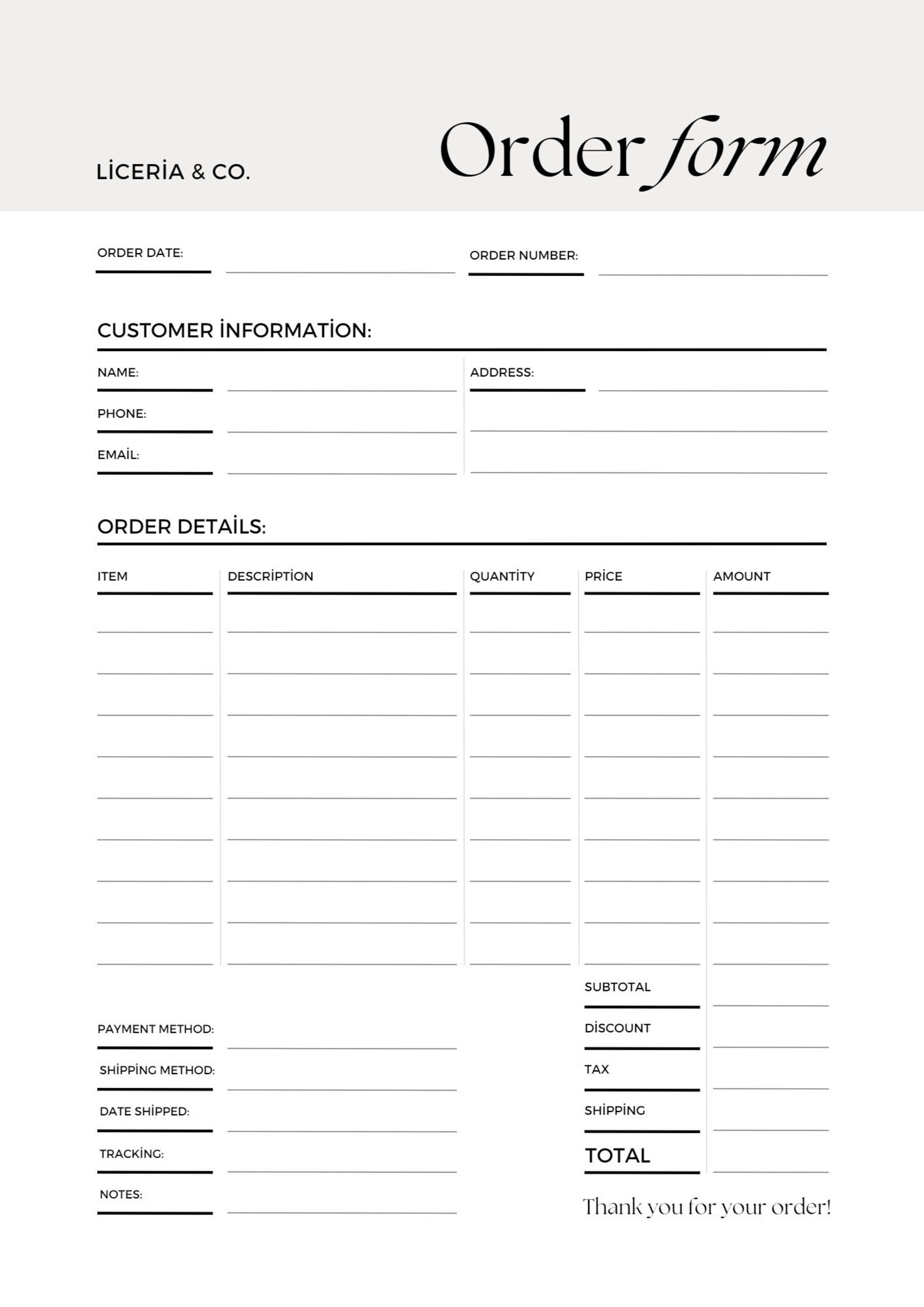 Order Form Template,custom Order Form Template, Order Form Printable, Craft Order Form,purchase