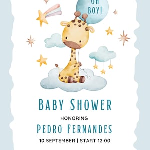 Giraffe Baby Shower Einladung Spielzeug Luftballons einfach und elegant