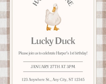 One Lucky Duck Kids Birthday invitation