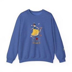 Snow White Sweatshirt w/ cute sleeve decal, Vintage Cozy Disney Snow White Forest Animals Pullover Sweatshirt