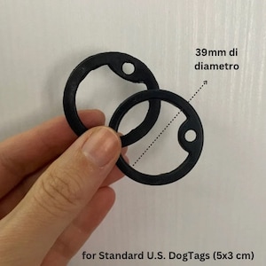 May include: Two black rubber rings for attaching to standard U.S. dog tags. The rings are 39 mm in diameter.  for Standard U.S. DogTags (5x3 cm)