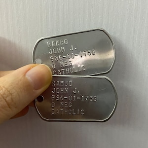 John J RAMBO - American Military Dog Tags US Army Dog Tag ID set