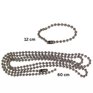May include: Two silver ball chain necklaces, one 12 inches long and the other 60 inches long.