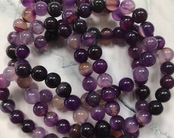 Perles d'agate 8 mm - Violet Authentique indien naturel Art unique Pierres précieuses Artisanat en verre Décoration Bijoux Accessoires de mode Bijouterie