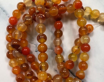 Perles d'agate de 8 mm - Jaune/Orange Authentique Indien Naturel Unique Art Pierres Précieuses Verre Artisanat Décoration Bijoux Accessoires de Mode Bijouterie