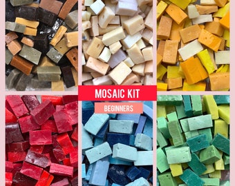 Set Italian Mosaic Smalti (Orsoni) - 6 colors Mix Authentic Hand-cut Unique Art glass Decoration Craft KIT  | 0.11lb ≈ 1.75 oz ≈ 50 g  |