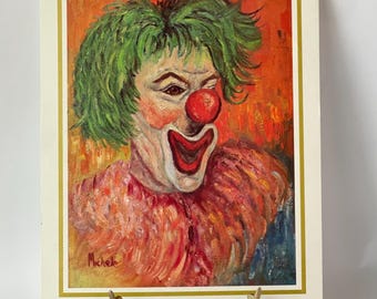 Vintage Michele Laughing Clown Lithograph Print, 8” x 10”, MCM Litho Art Picture
